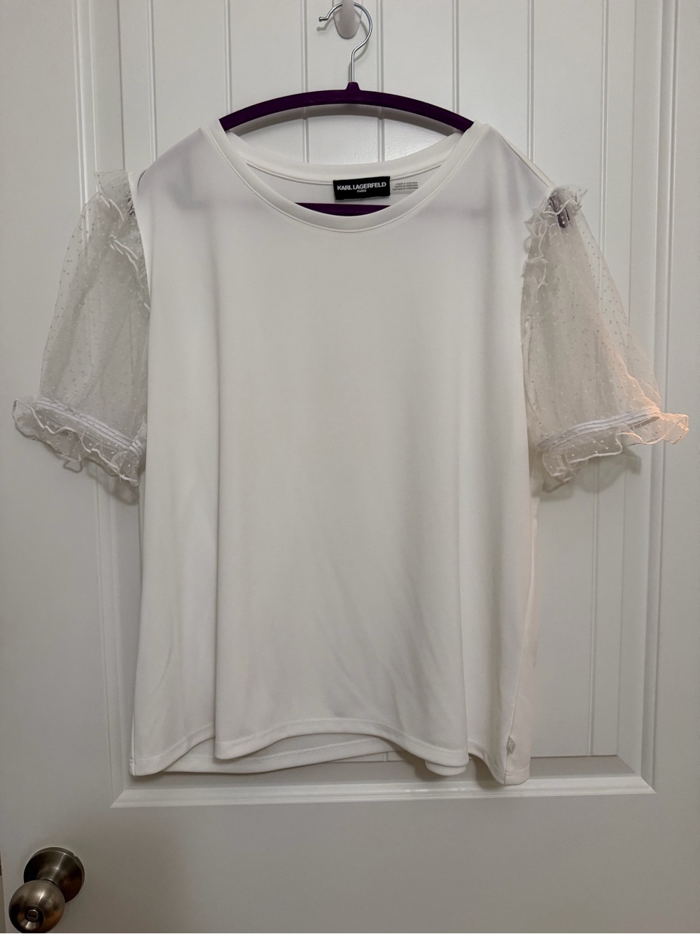 Karl Lagerfeld White Puff Sleeve Top Sz XL